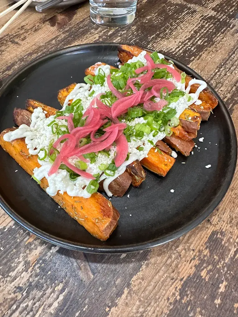 Creative plant-based entrees at The Coup vegetarian restaurant